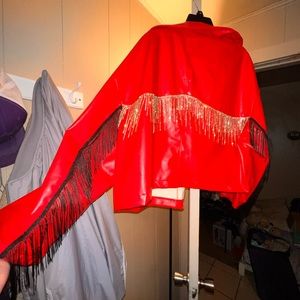 SHEIN faux leather fringe jacket